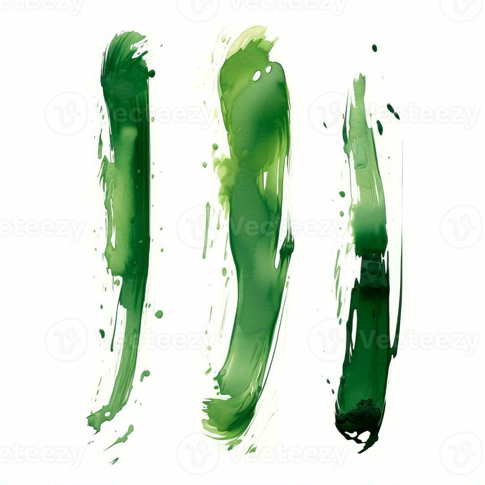AI generated Elegant green mascara brush set. Collection of grunge paint texture photo