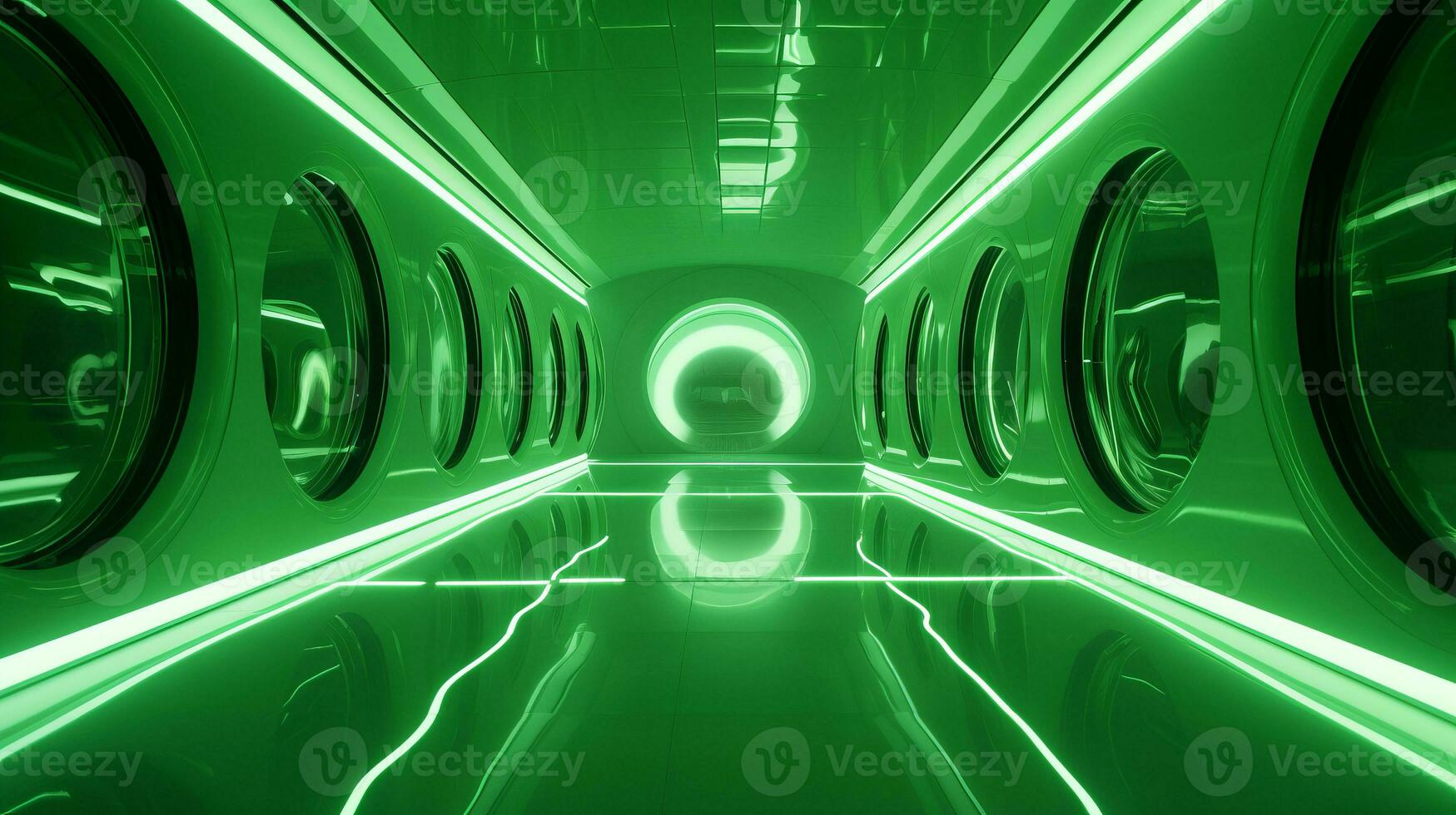 AI generated Empty green futuristic tunnel. Technology Design. photo
