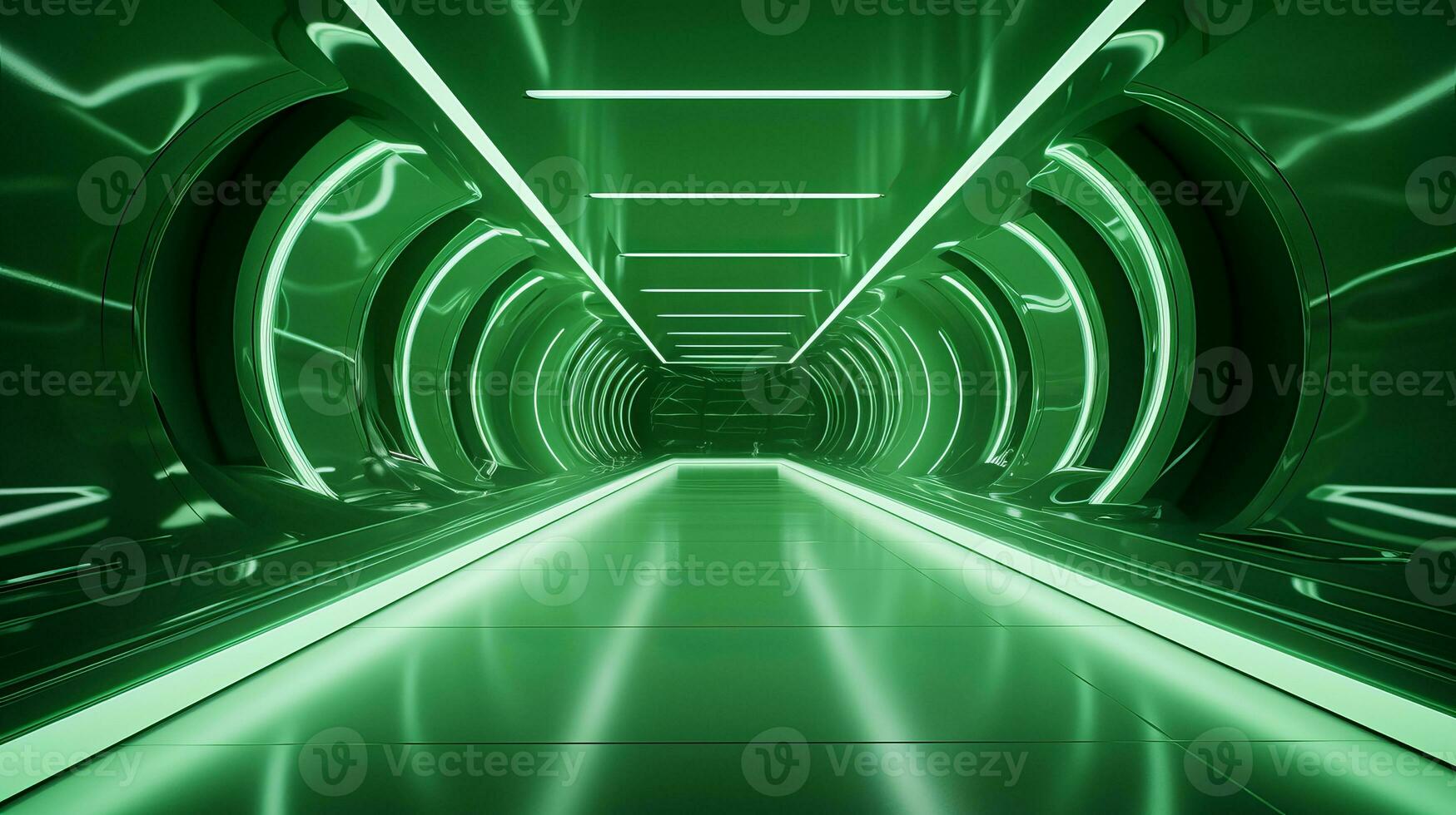AI generated Empty green futuristic tunnel. Technology Design. photo