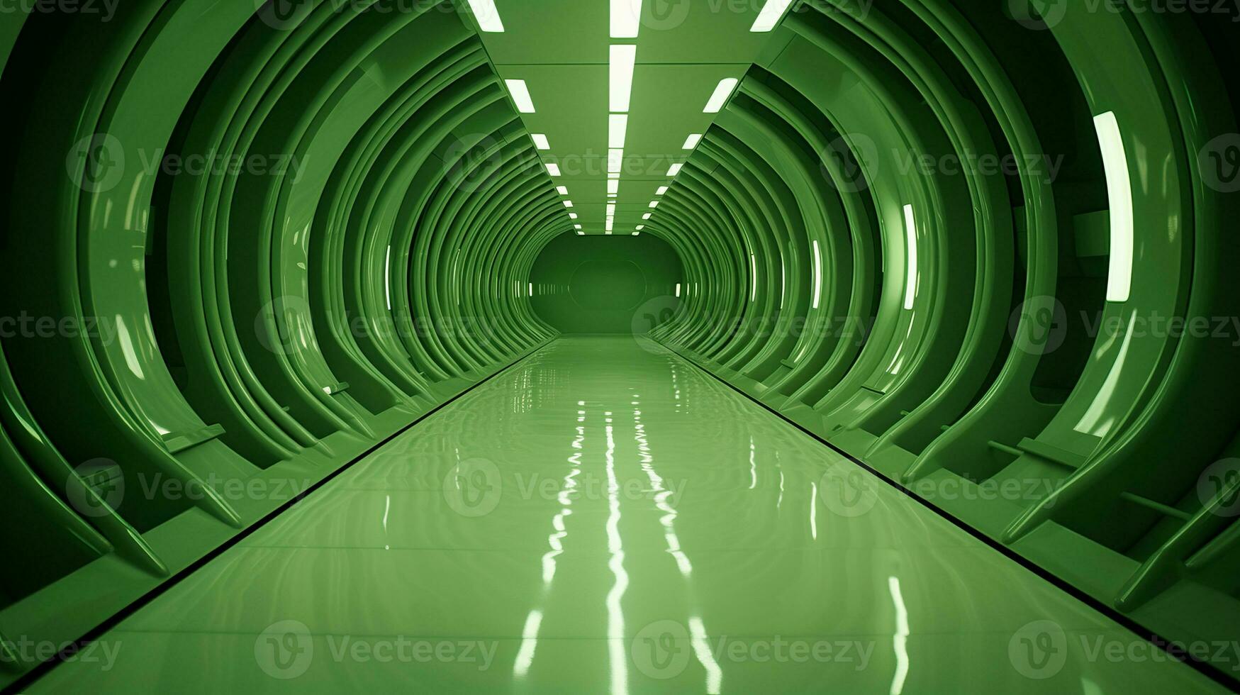 AI generated Empty green futuristic tunnel. Technology Design. photo