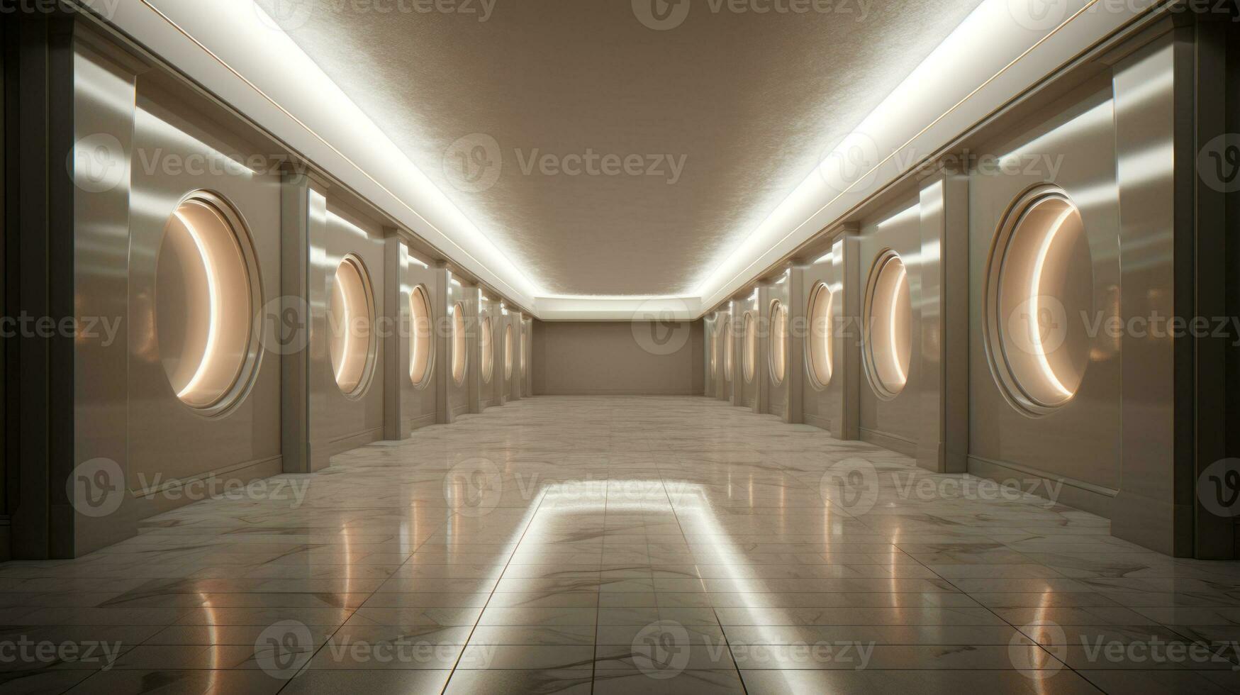 AI generated Empty marble futuristic tunnel. Technology Design. photo