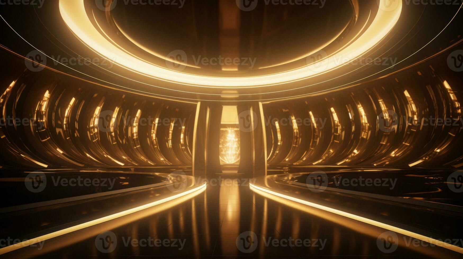 AI generated Empty gold futuristic tunnel. Technology Design. photo