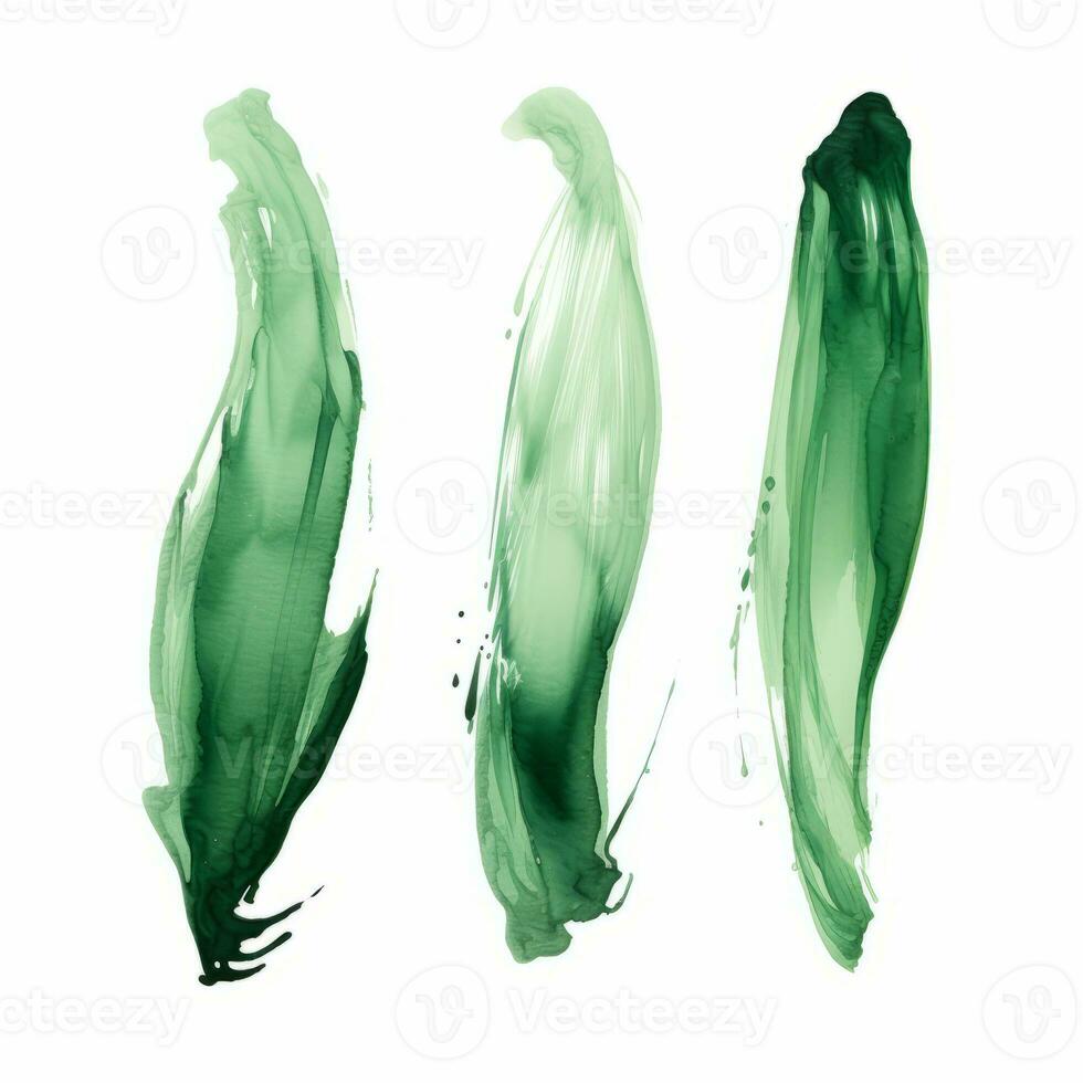 AI generated Elegant green mascara brush set. Collection of grunge paint texture photo
