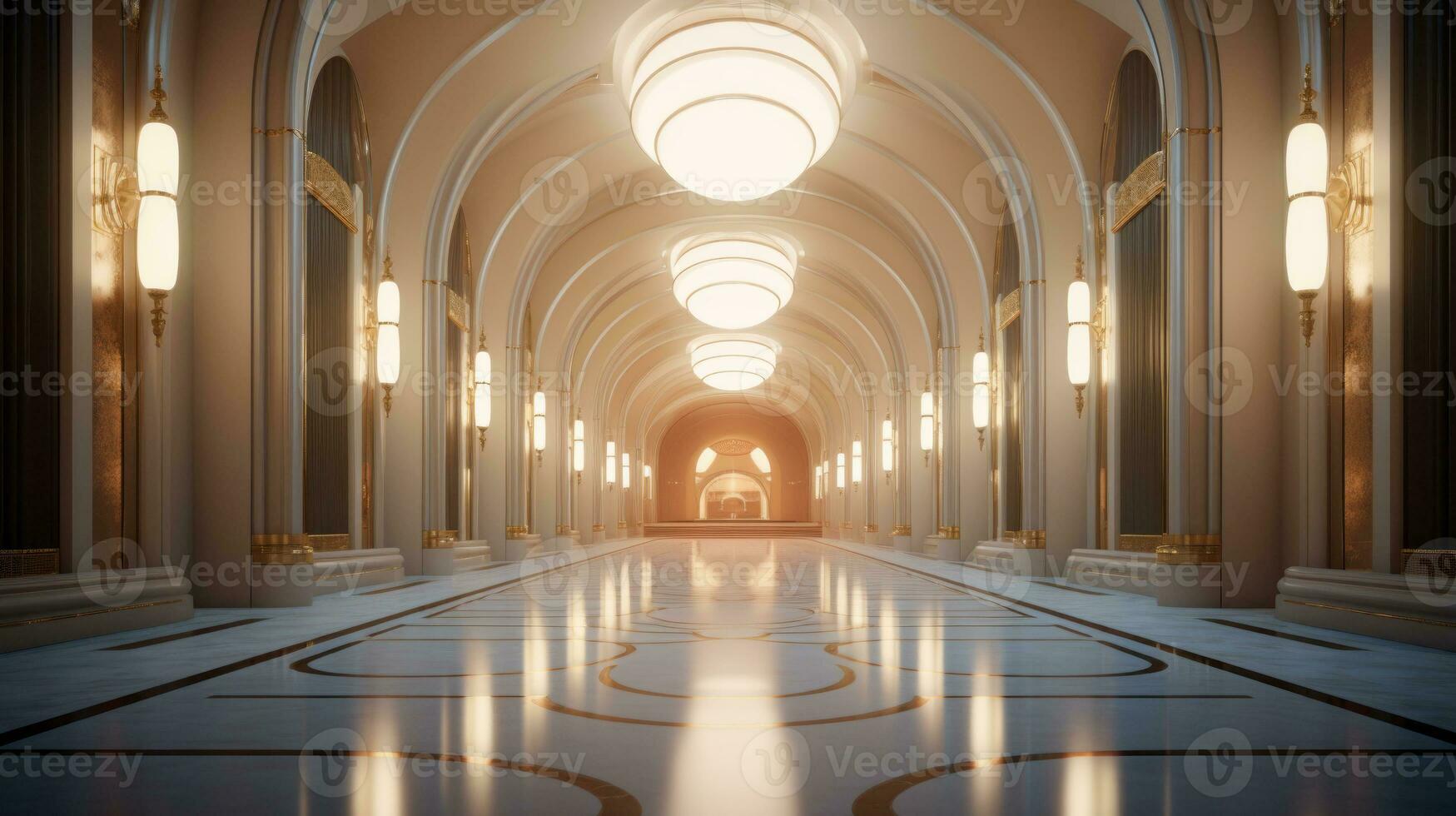 AI generated Empty marble futuristic tunnel. Technology Design. photo