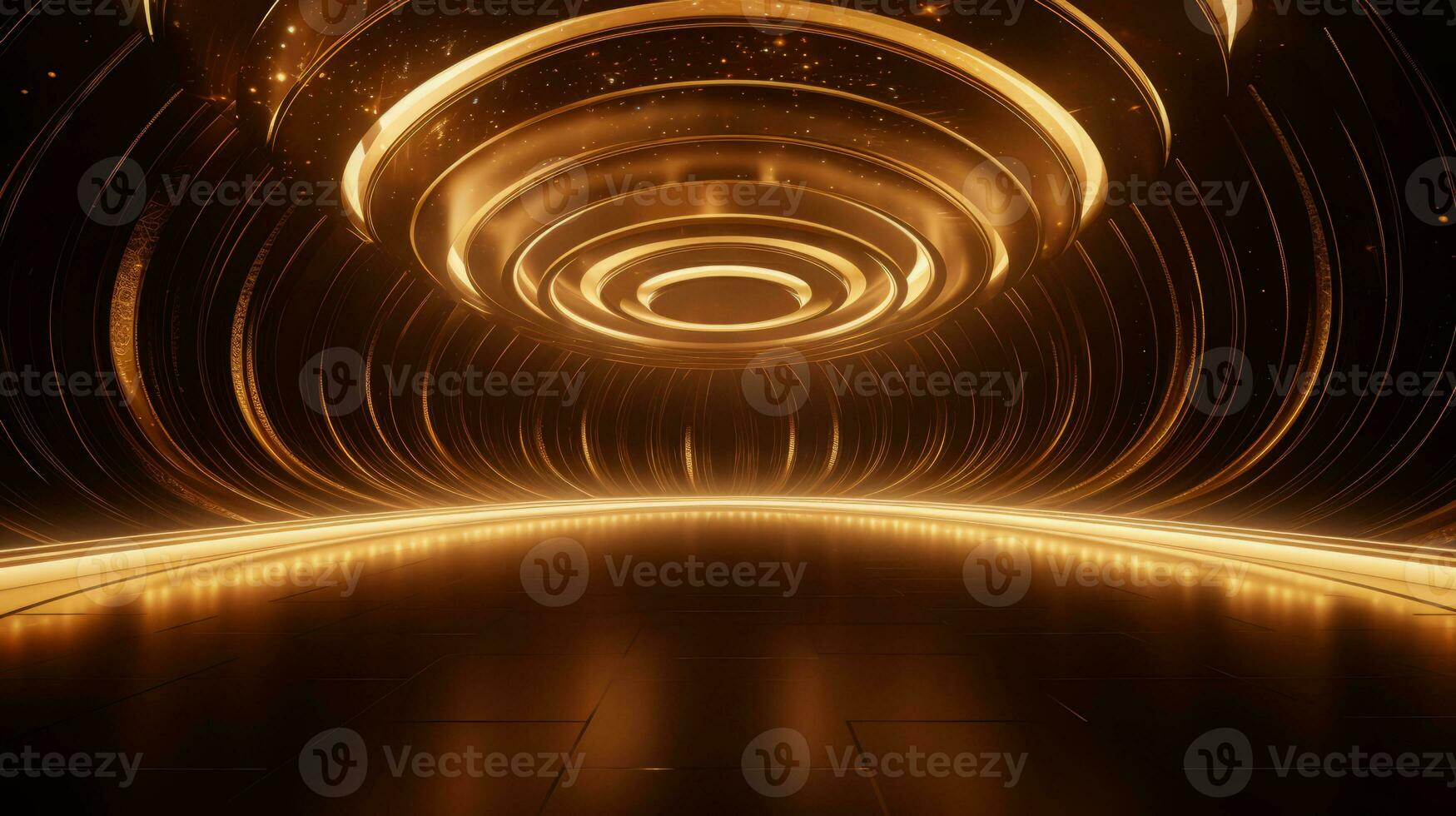 AI generated Empty gold futuristic tunnel. Technology Design. photo