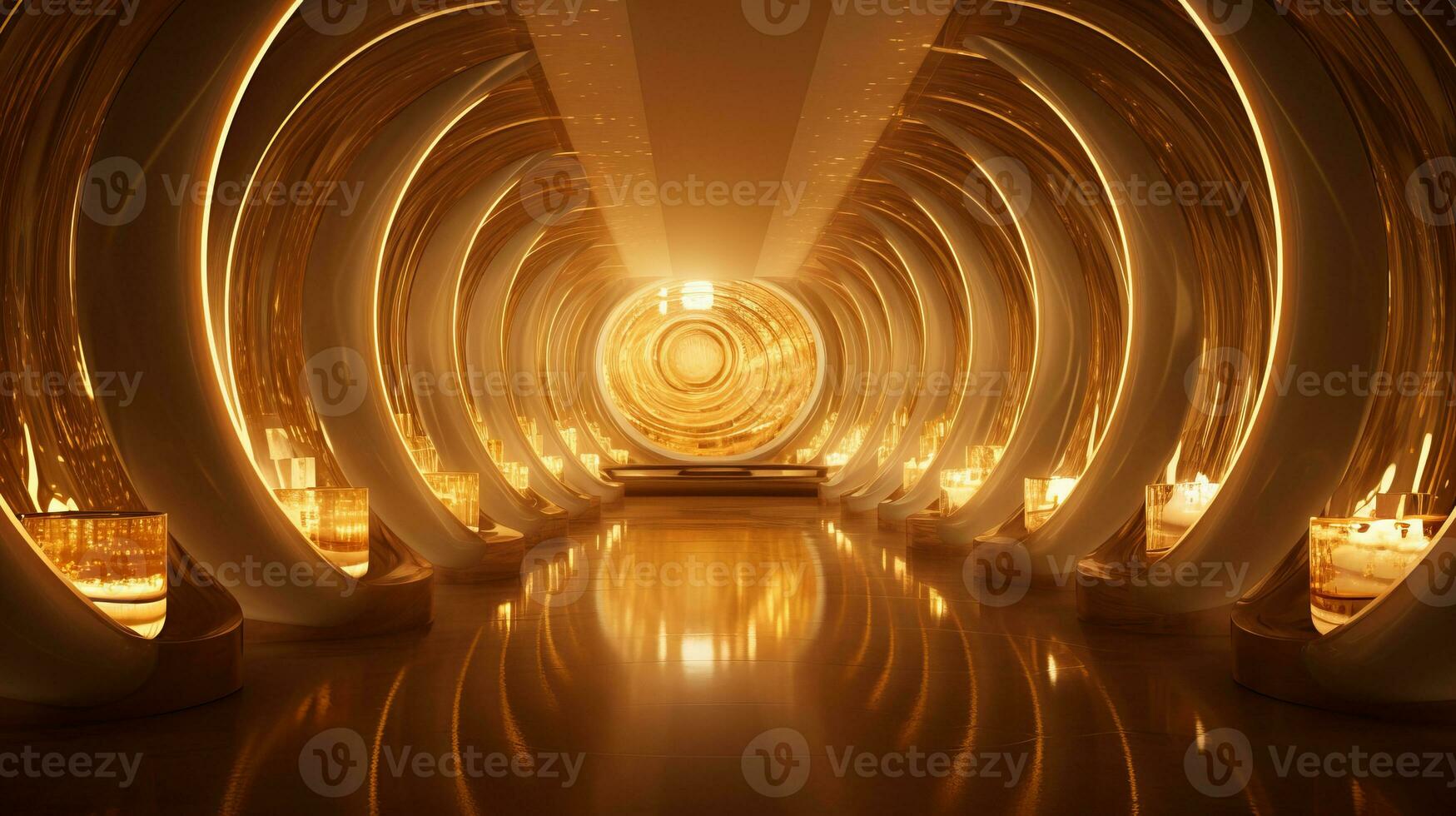 ai generado vacío oro futurista túnel. tecnología diseño. foto