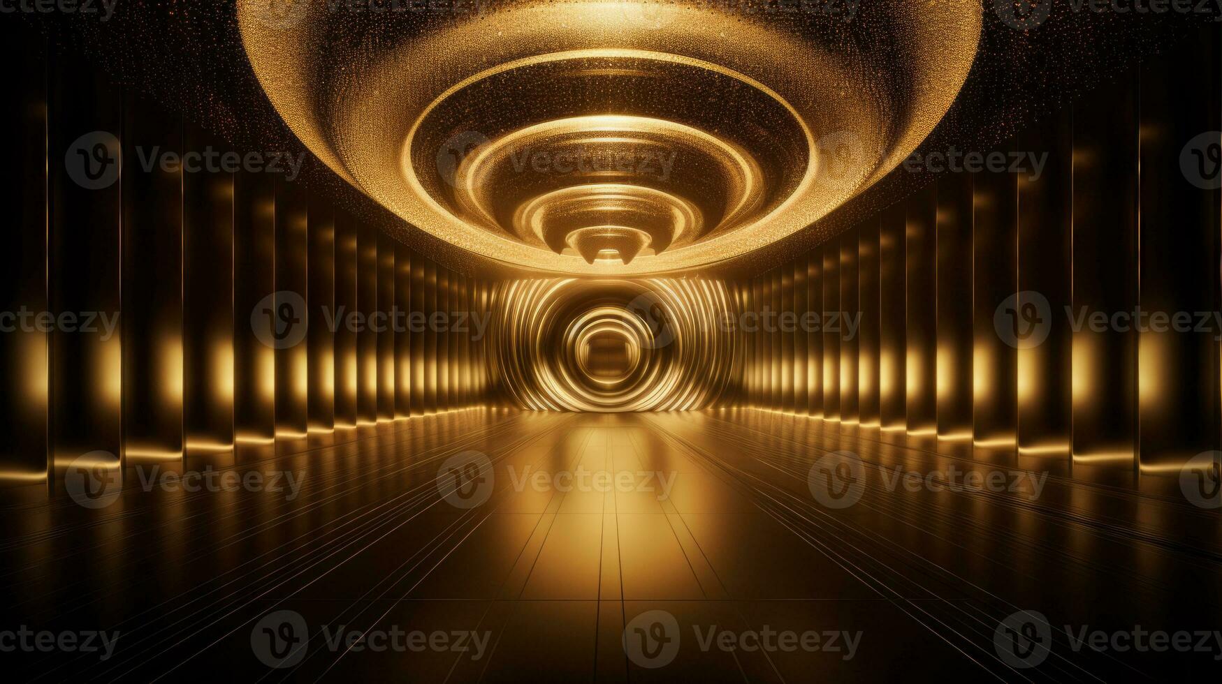 AI generated Empty gold futuristic tunnel. Technology Design. photo