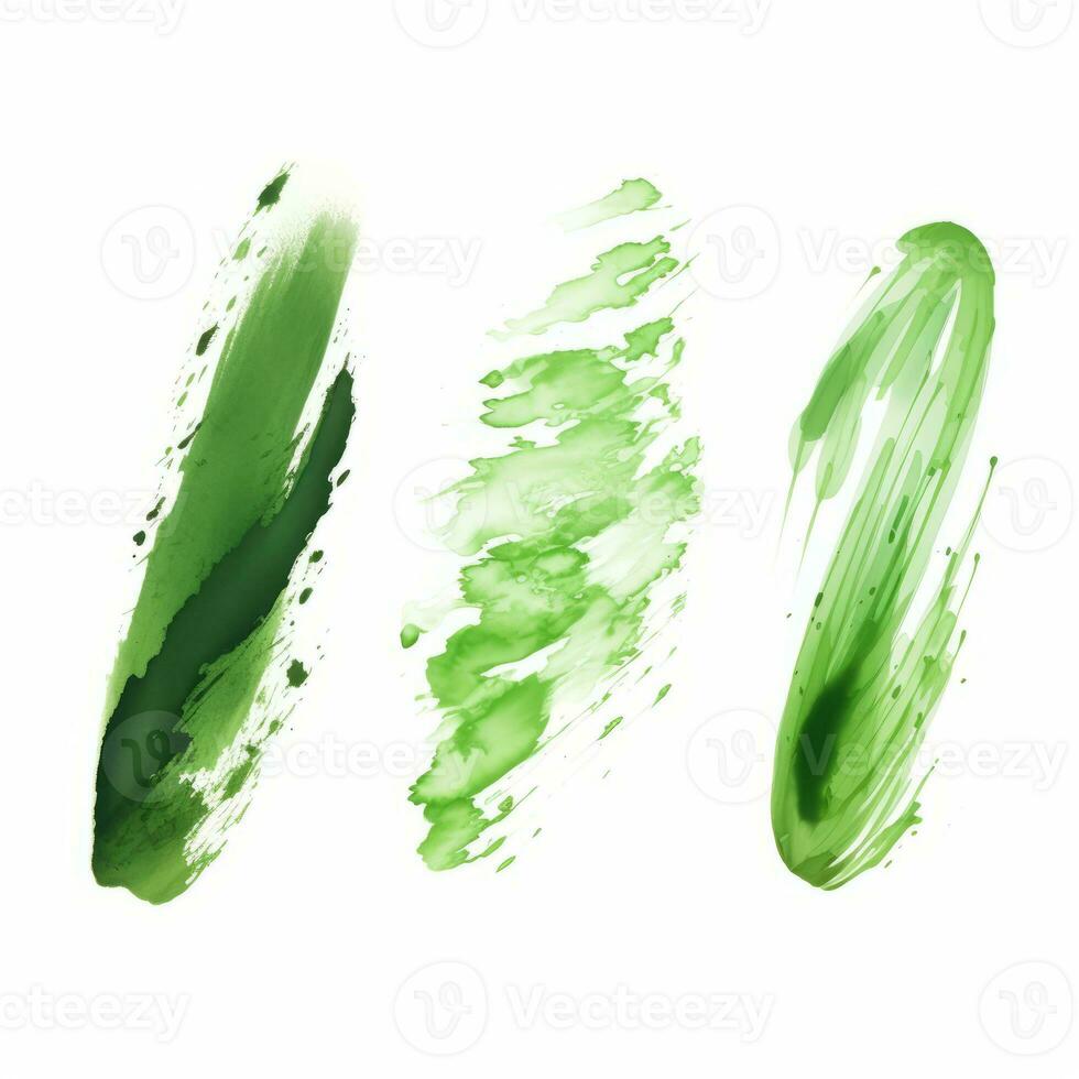 AI generated Elegant green mascara brush set. Collection of grunge paint texture photo