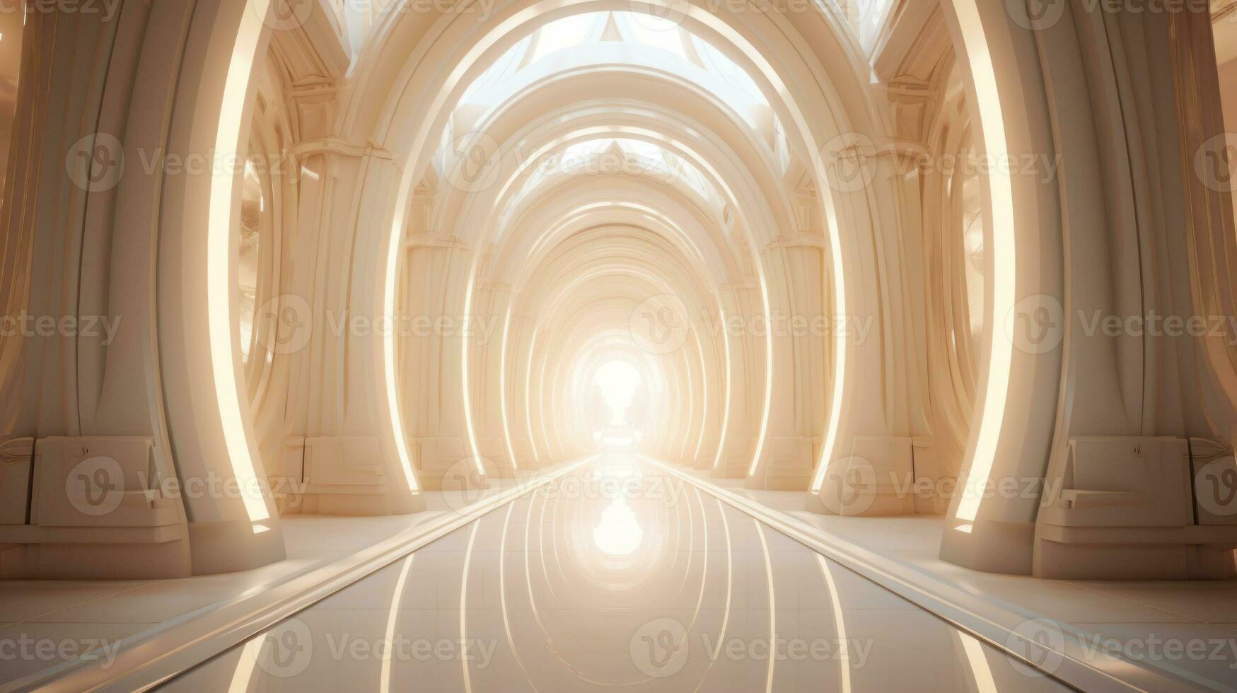 AI generated Empty marble futuristic tunnel. Technology Design. photo