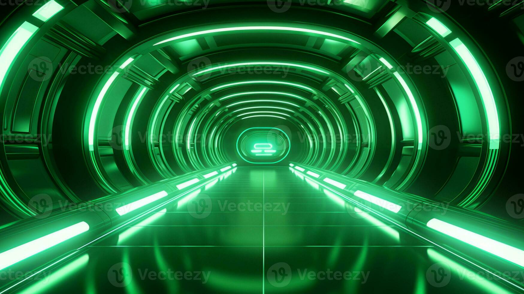 AI generated Empty green futuristic tunnel. Technology Design. photo