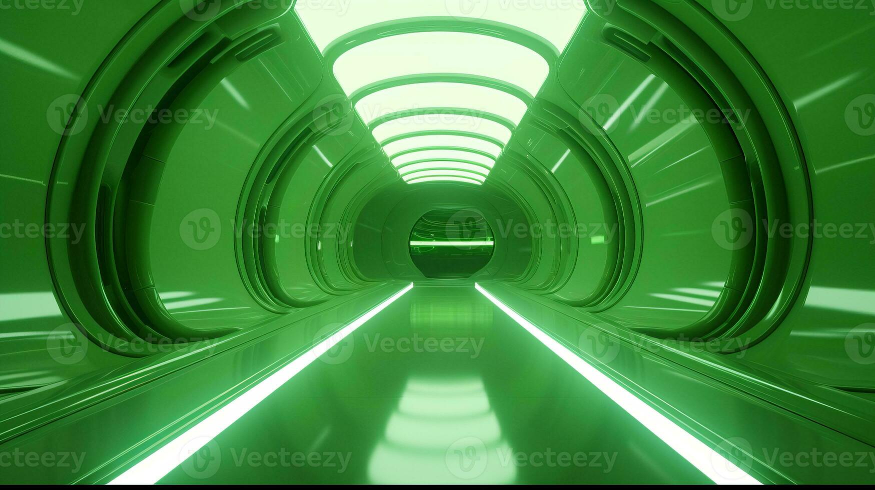 AI generated Empty green futuristic tunnel. Technology Design. photo