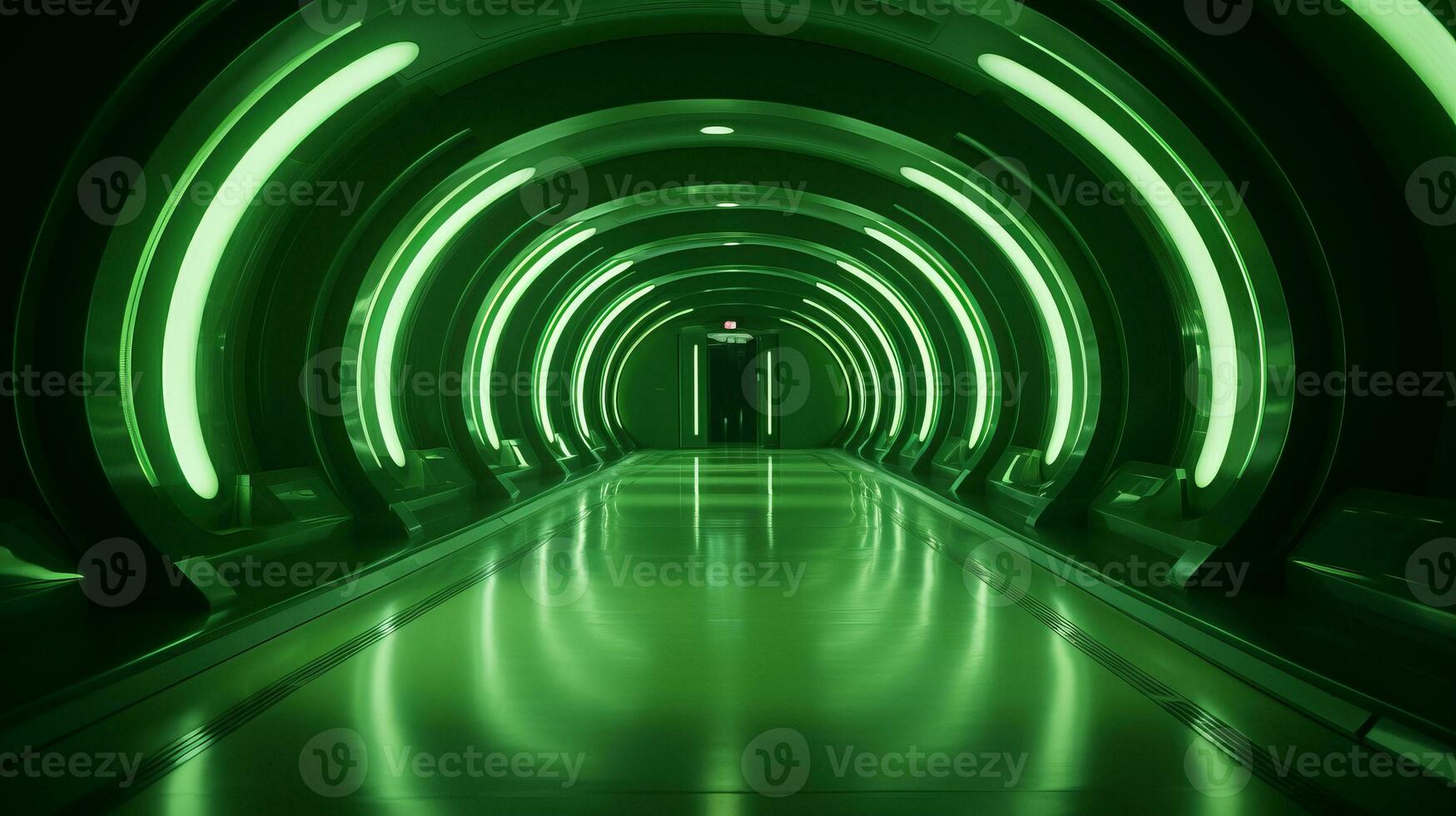 AI generated Empty green futuristic tunnel. Technology Design. photo
