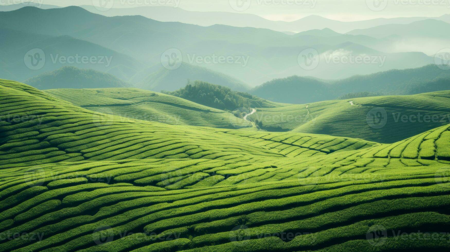 ai generado verde té plantación, parte superior ver textura foto