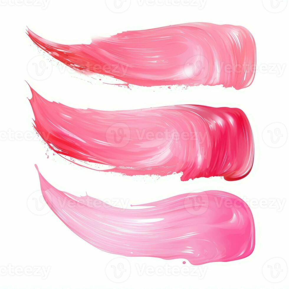 AI generated Purple cosmetics lipstick smear. Cream makeup texture. Top view of cream smears on white background. photo