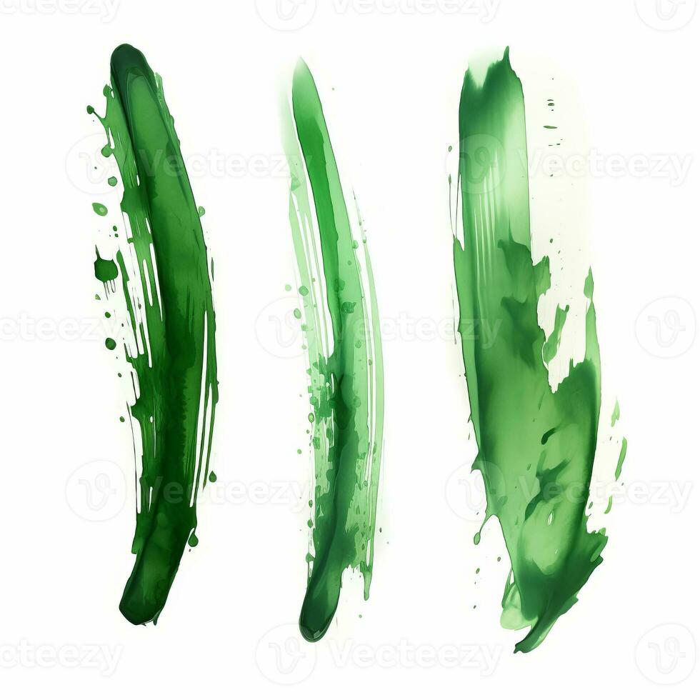 AI generated Elegant green mascara brush set. Collection of grunge paint texture photo