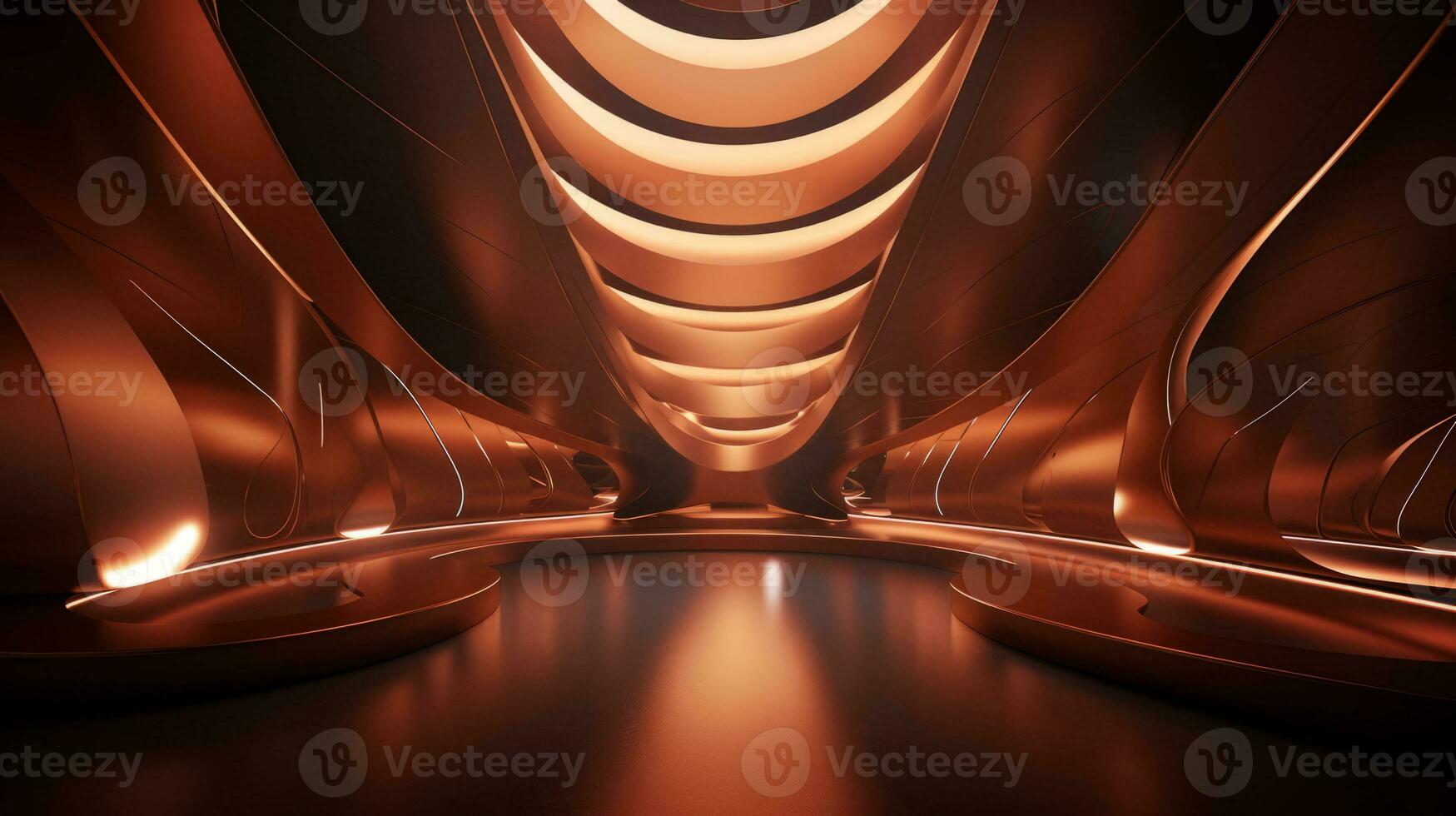 AI generated Empty gold futuristic tunnel. Technology Design. photo