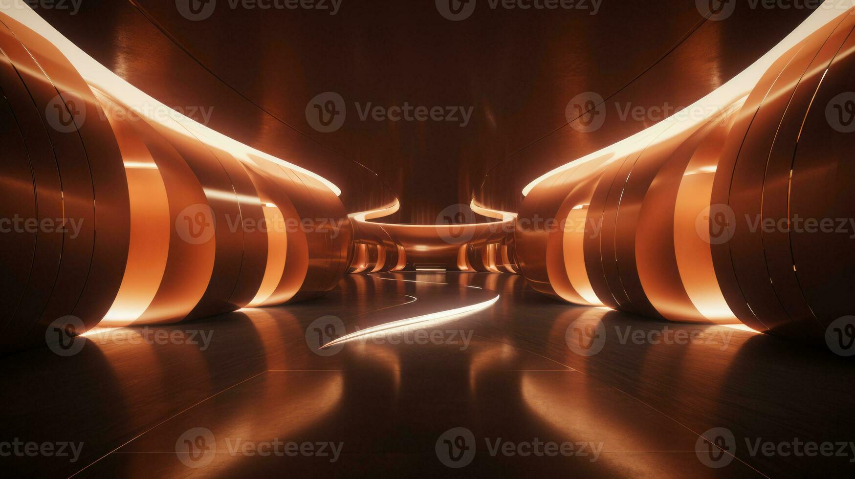 AI generated Empty gold futuristic tunnel. Technology Design. photo