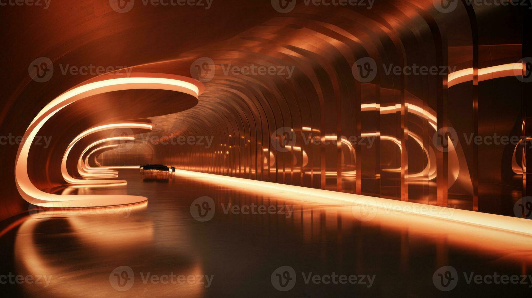 AI generated Empty gold futuristic tunnel. Technology Design. photo
