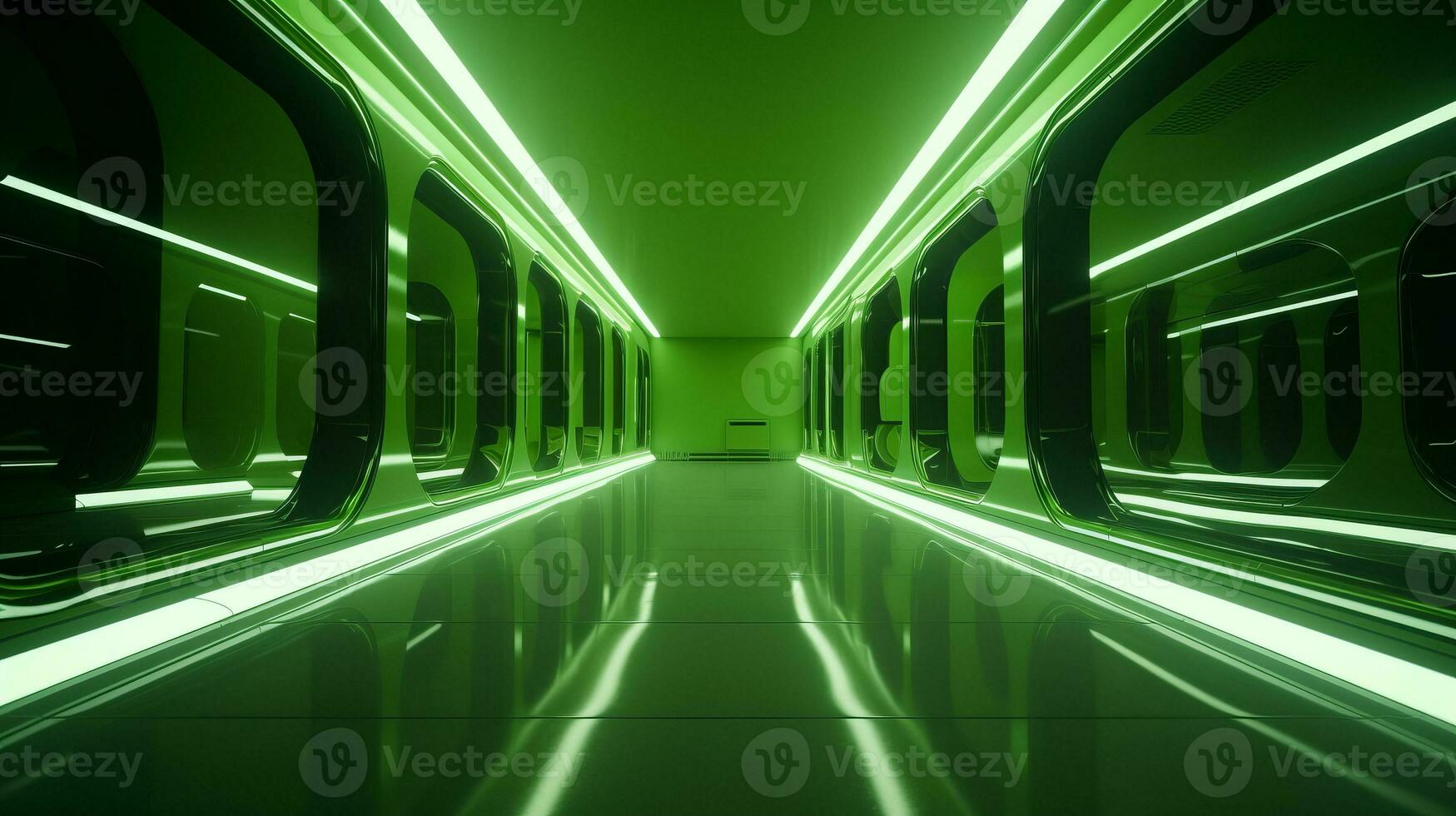 AI generated Empty green futuristic tunnel. Technology Design. photo