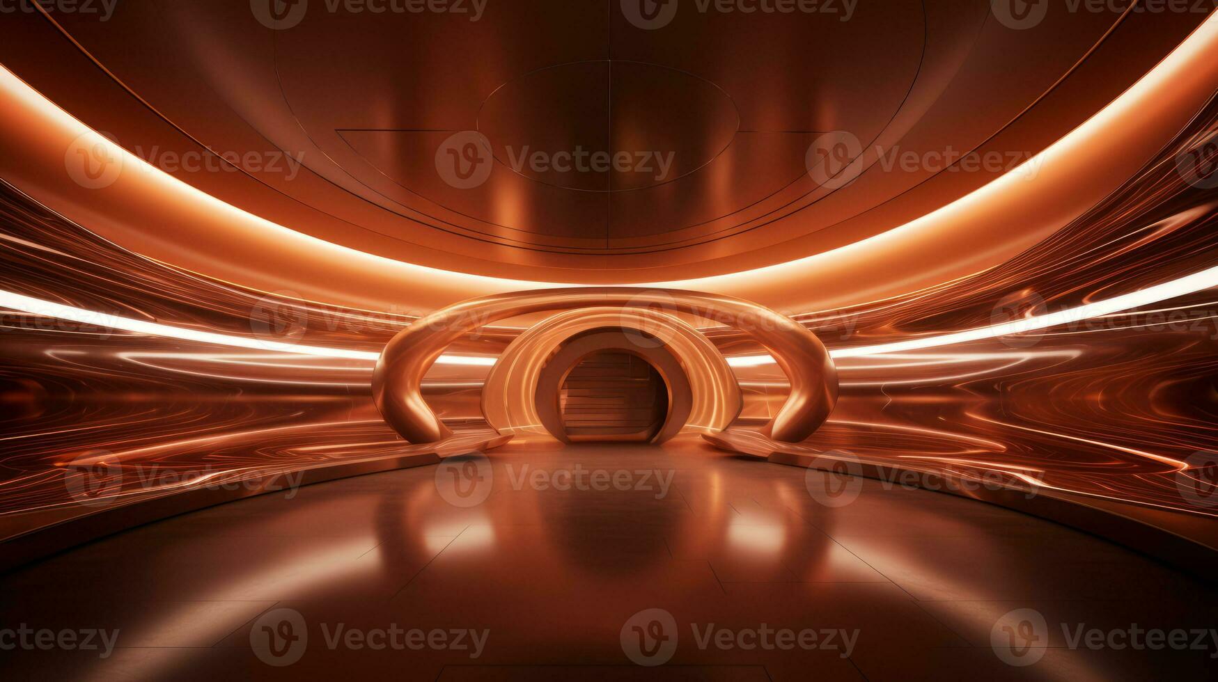 AI generated Empty gold futuristic tunnel. Technology Design. photo