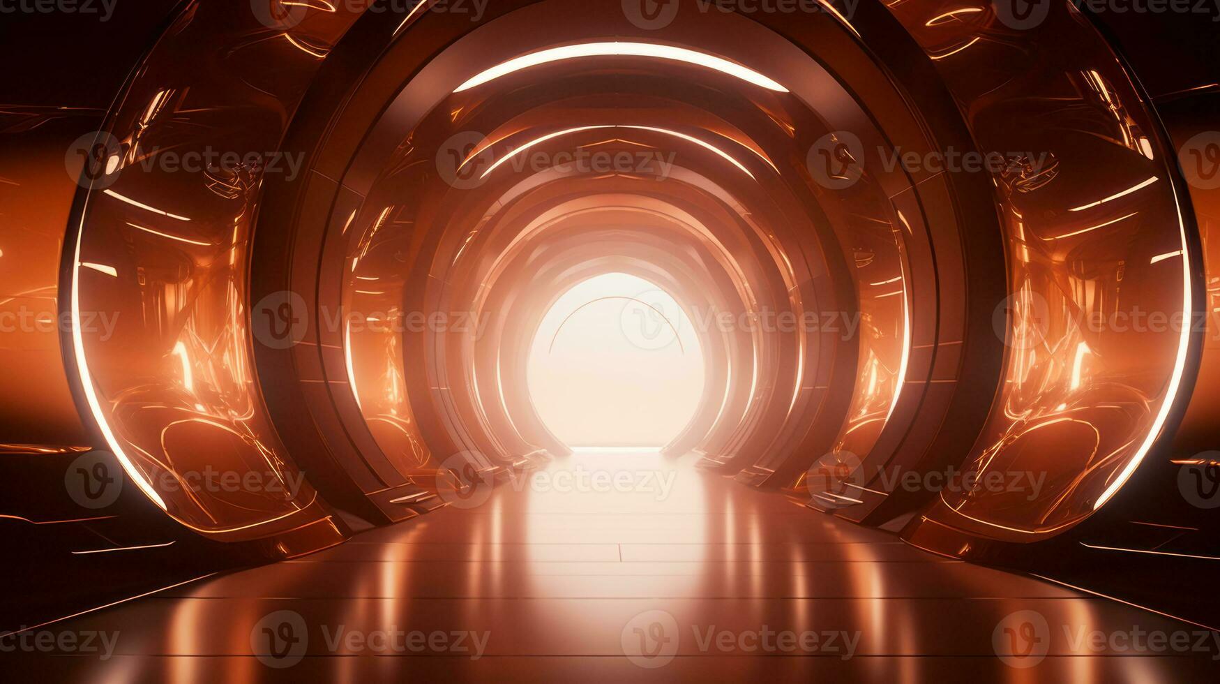 AI generated Empty gold futuristic tunnel. Technology Design. photo