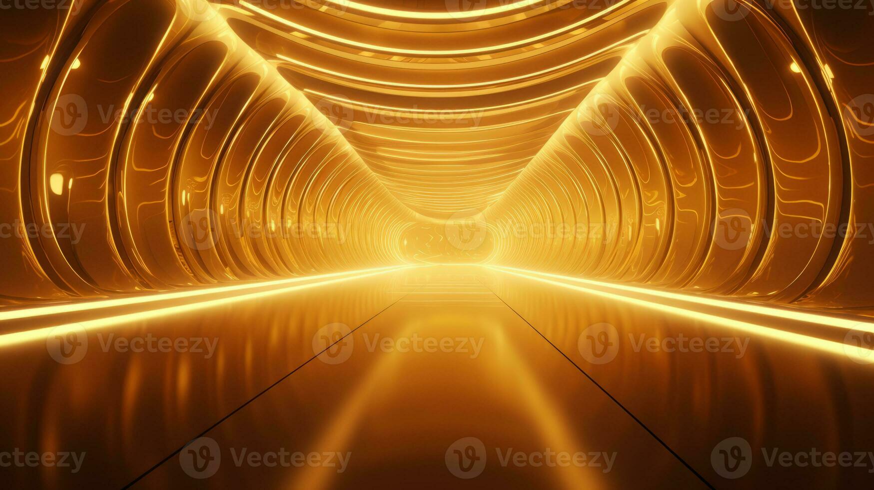 AI generated Empty gold futuristic tunnel. Technology Design. photo