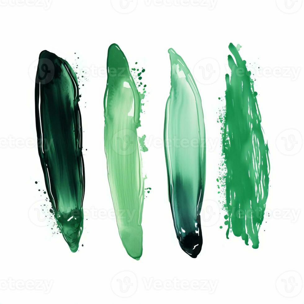 AI generated Elegant green mascara brush set. Collection of grunge paint texture photo