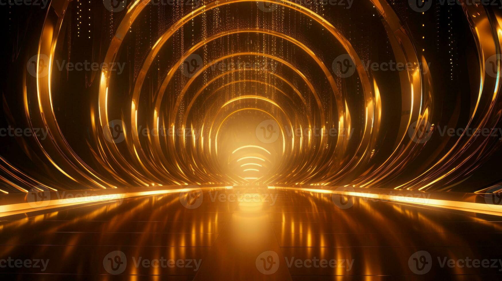 AI generated Empty gold futuristic tunnel. Technology Design. photo