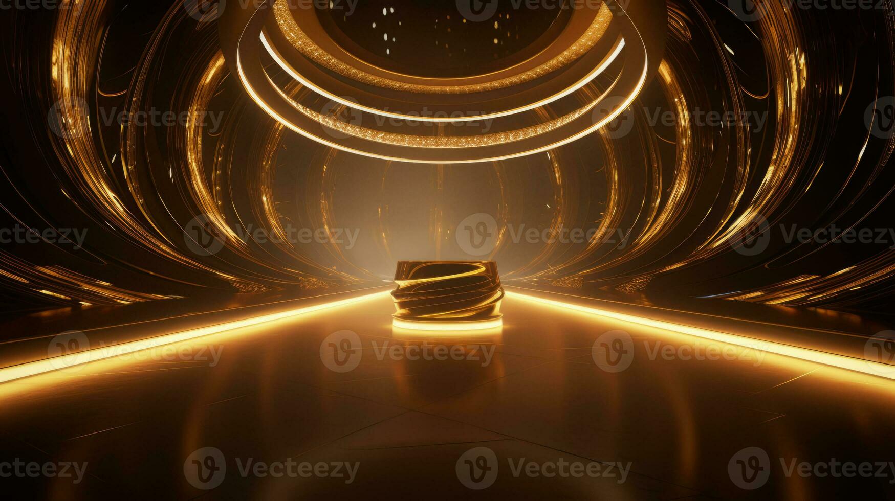AI generated Empty gold futuristic tunnel. Technology Design. photo