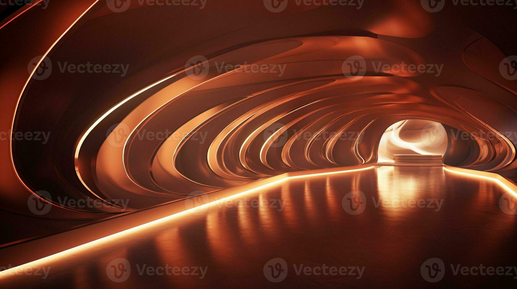AI generated Empty gold futuristic tunnel. Technology Design. photo