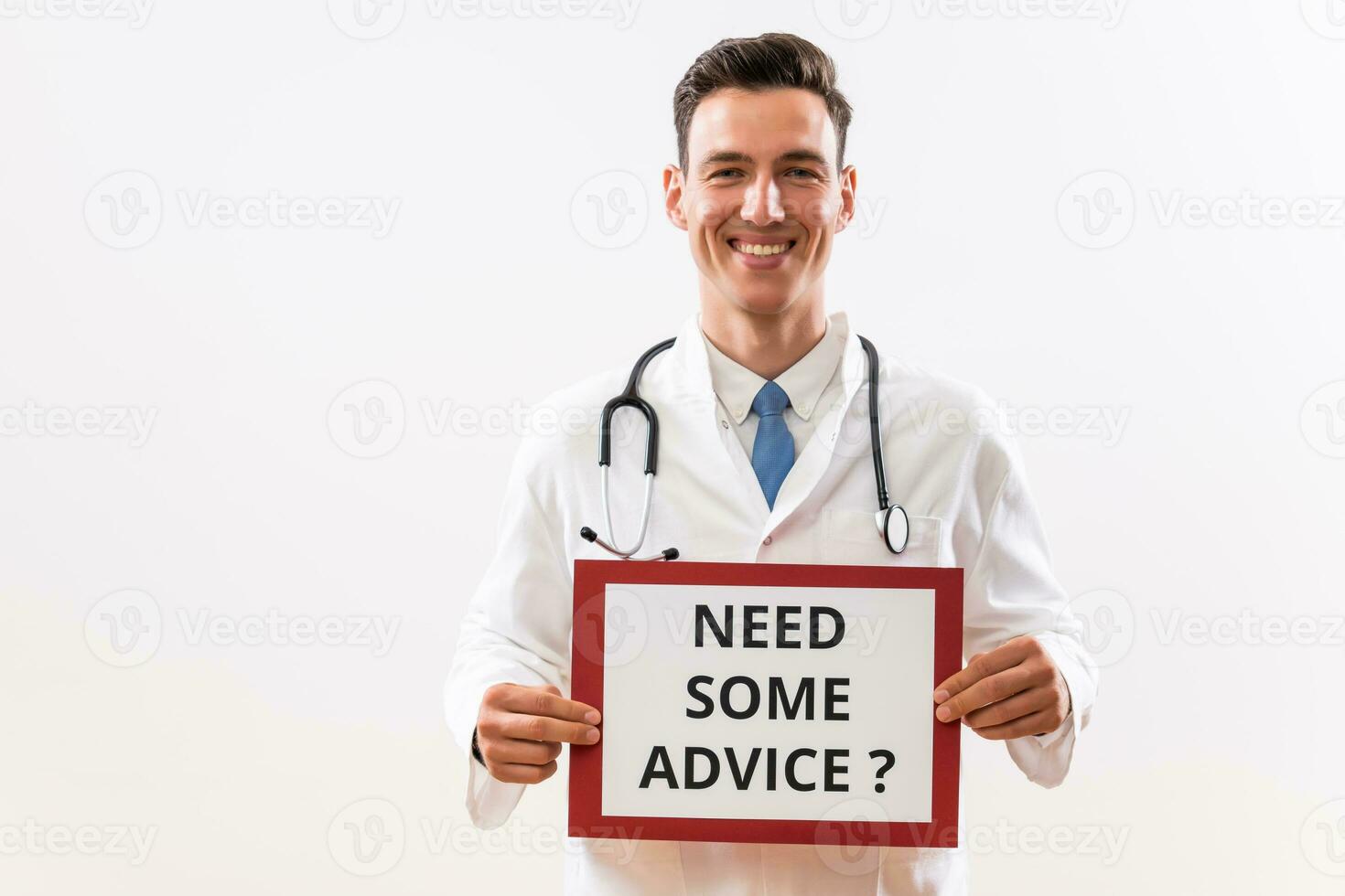 Image of doctor holding paper with question need some advice photo