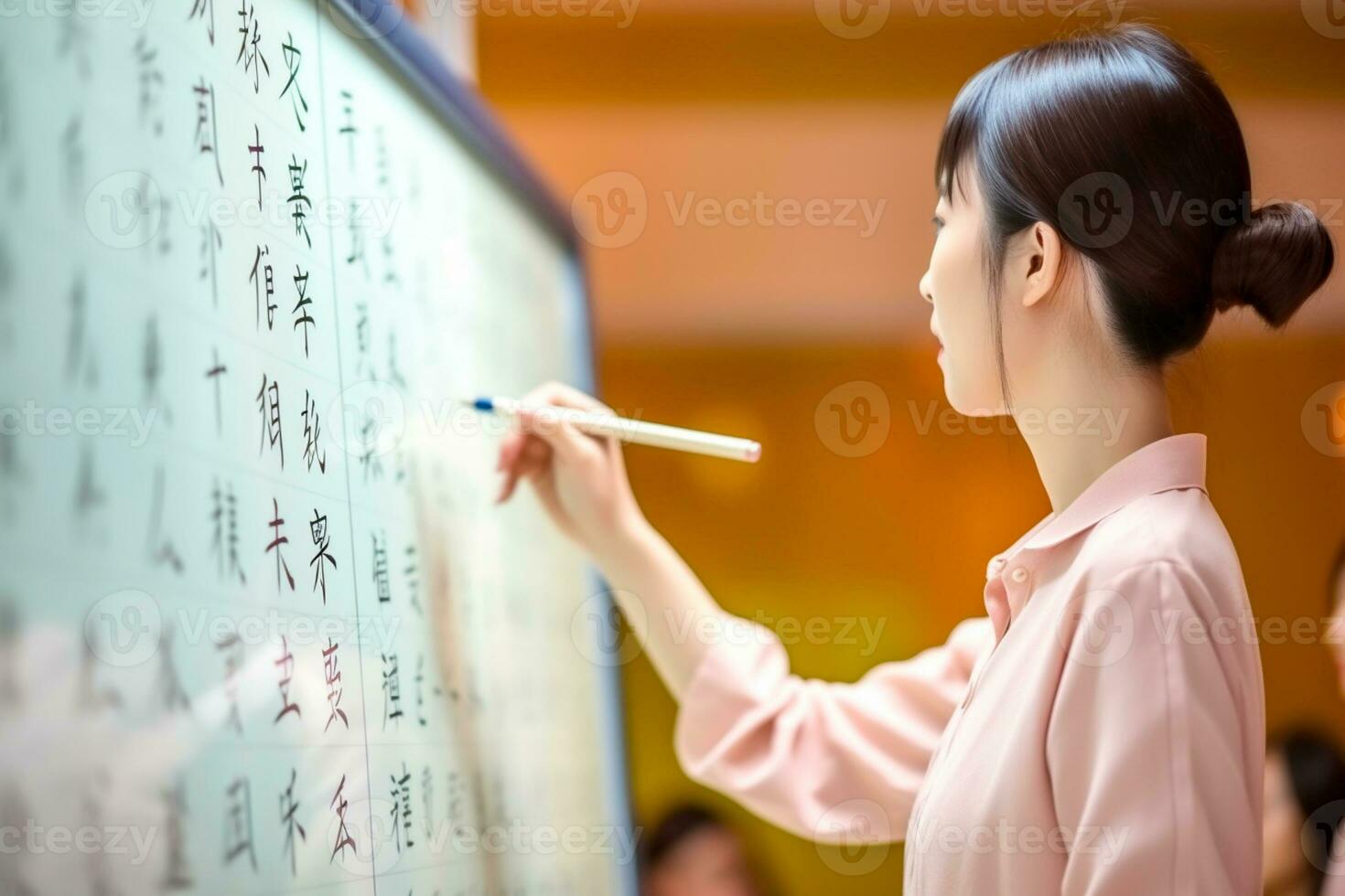 Teachers Day - Asian teacher writing on a whiteboard to her students. Education is the greatest gift a teacher can give. Happy teachers day. AI Generative photo