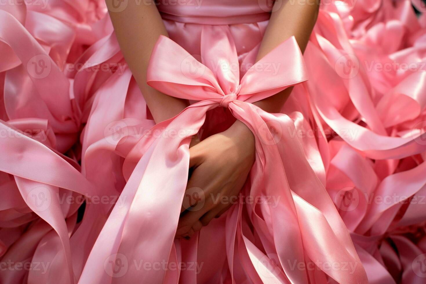 Pink October - People wearing pink ribbons in solidarity with the cause of early detection of breast cancer. Prevention is our shield against breast cancer. AI Generative photo