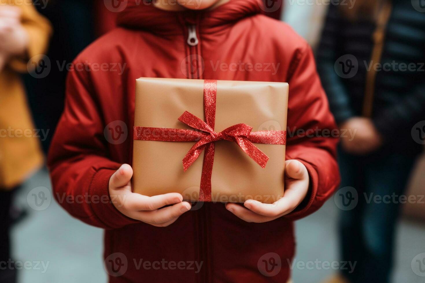 Children's Day - A child receiving or giving a gift. Children's Day is a commemorative date, celebrated every year in honor of children. Each country has a celebration date. AI Generative photo