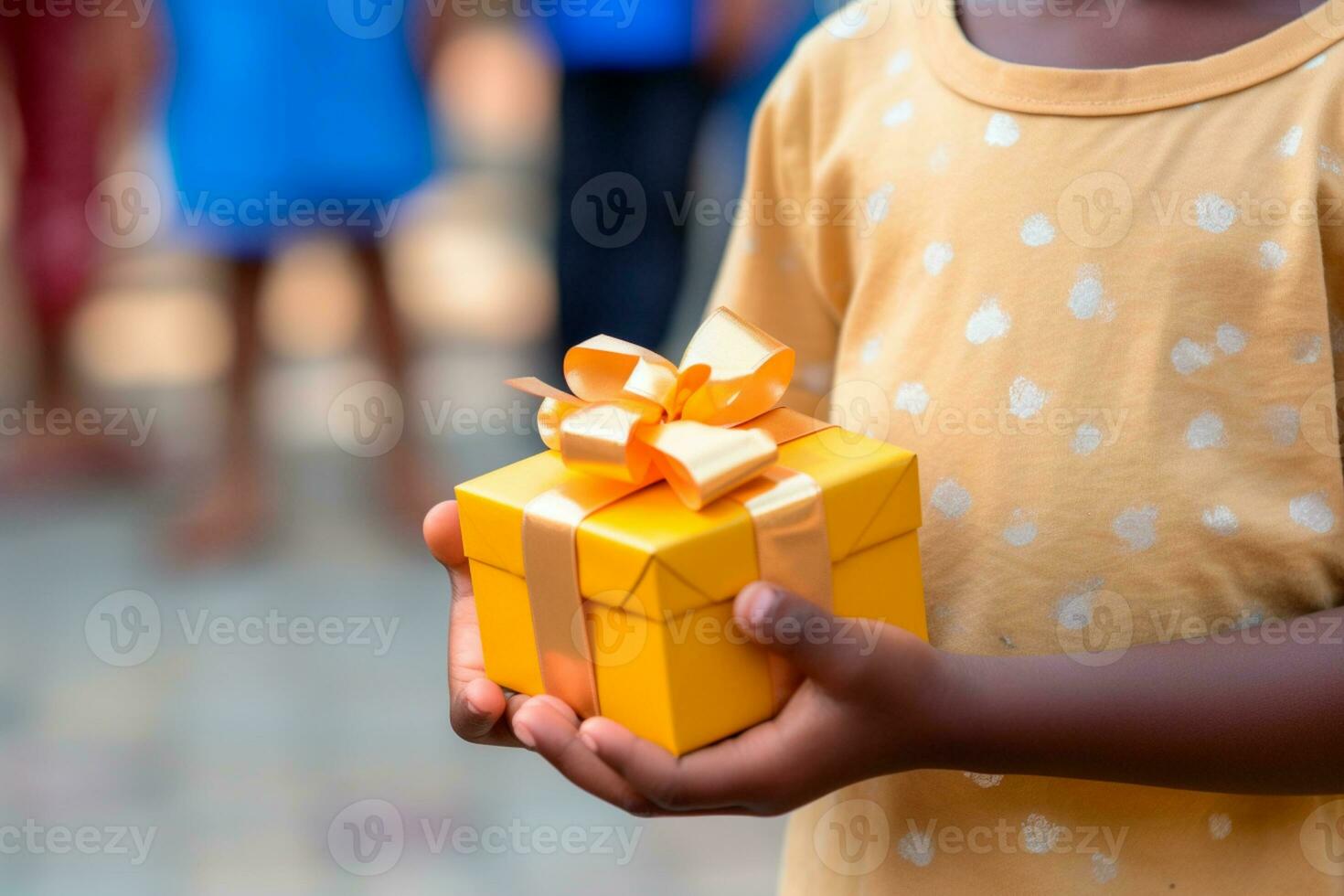 Children's Day - A child receiving or giving a gift. Children's Day is a commemorative date, celebrated every year in honor of children. Each country has a celebration date. AI Generative photo