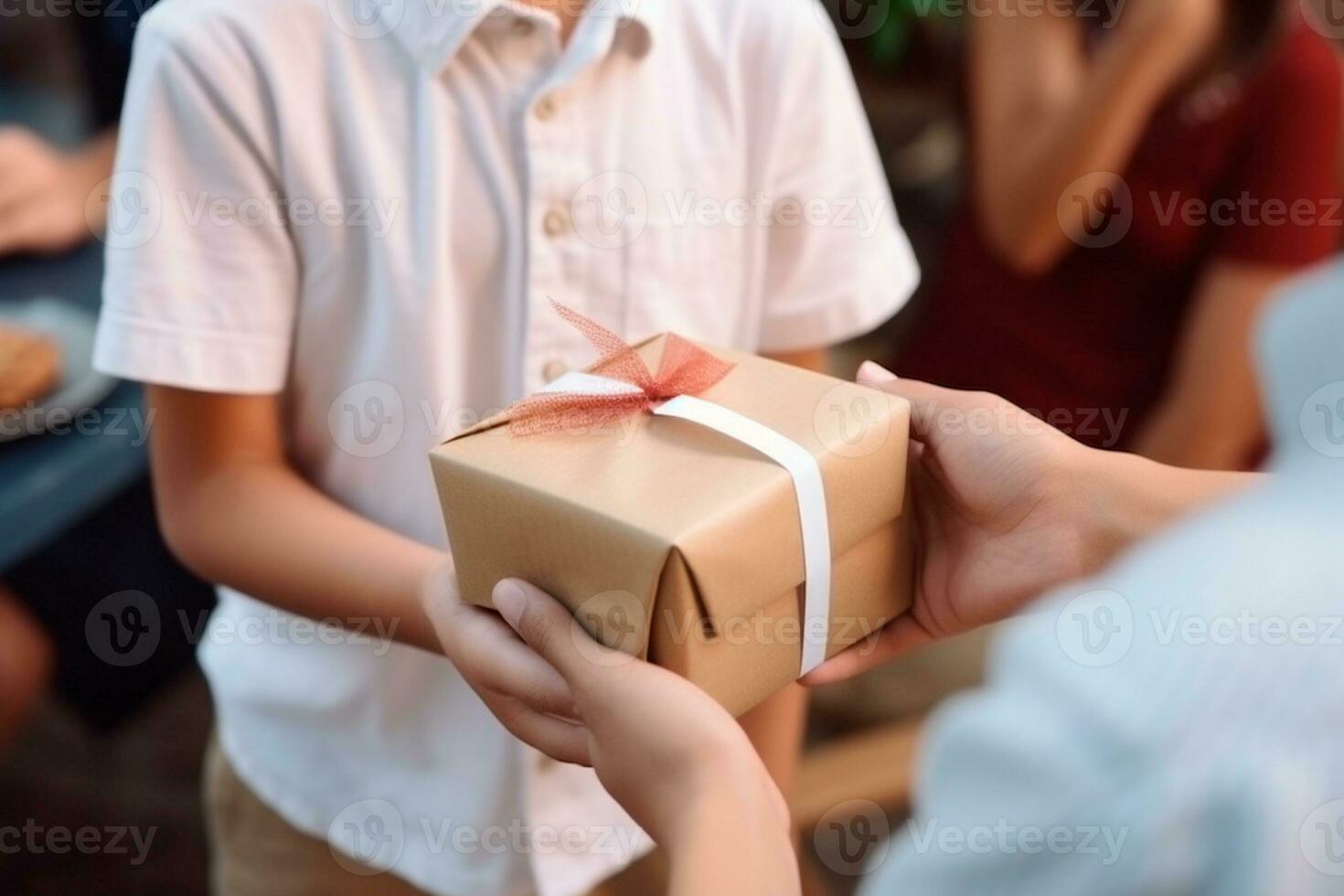 Children's Day - A child receiving or giving a gift. Children's Day is a commemorative date, celebrated every year in honor of children. Each country has a celebration date. AI Generative photo