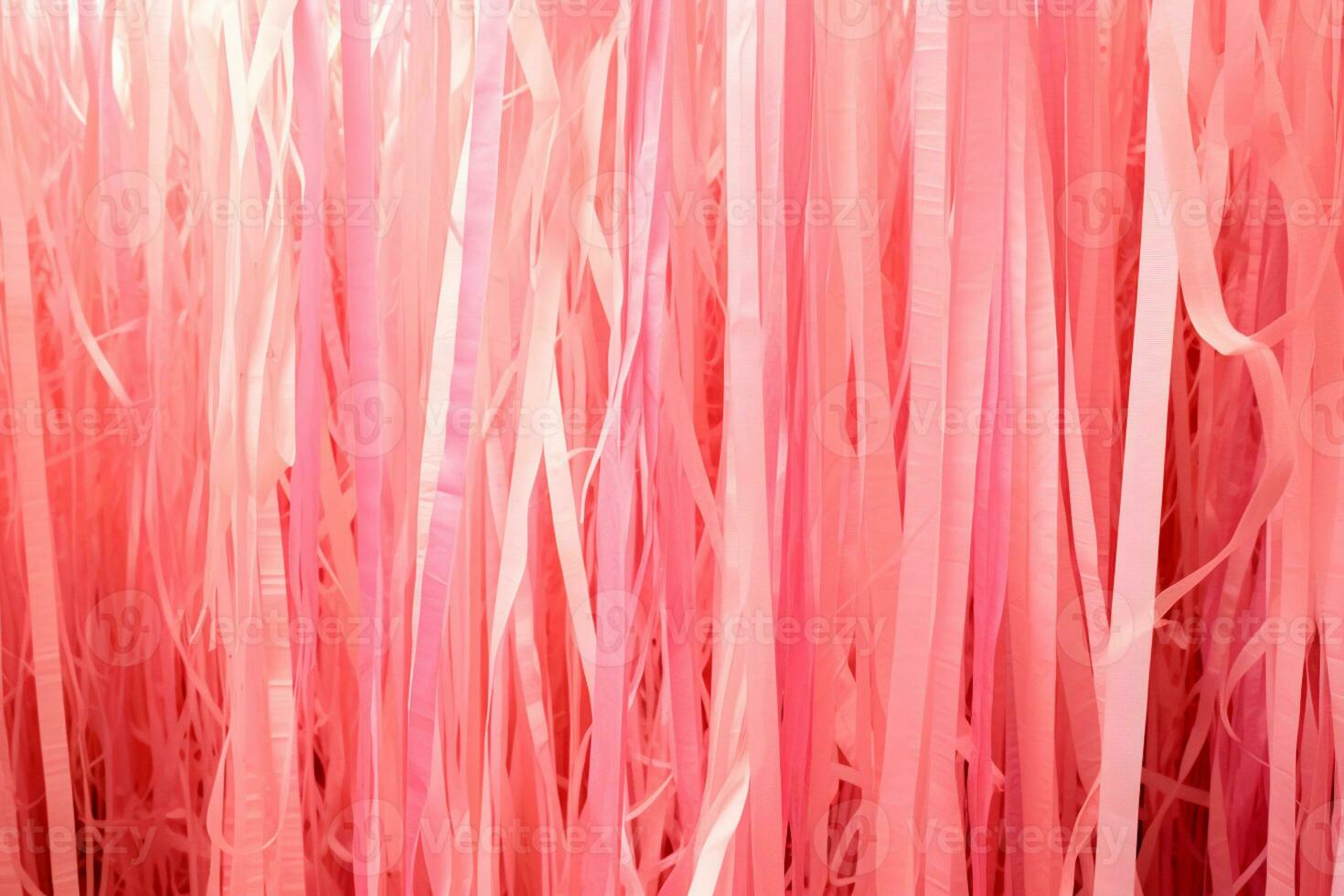 Pink October - Fight against breast cancer. Ribbons hang in soft pink tones, a symbol of awareness for the early detection of breast cancer. Ribbons in different shades of pink. AI Generative photo