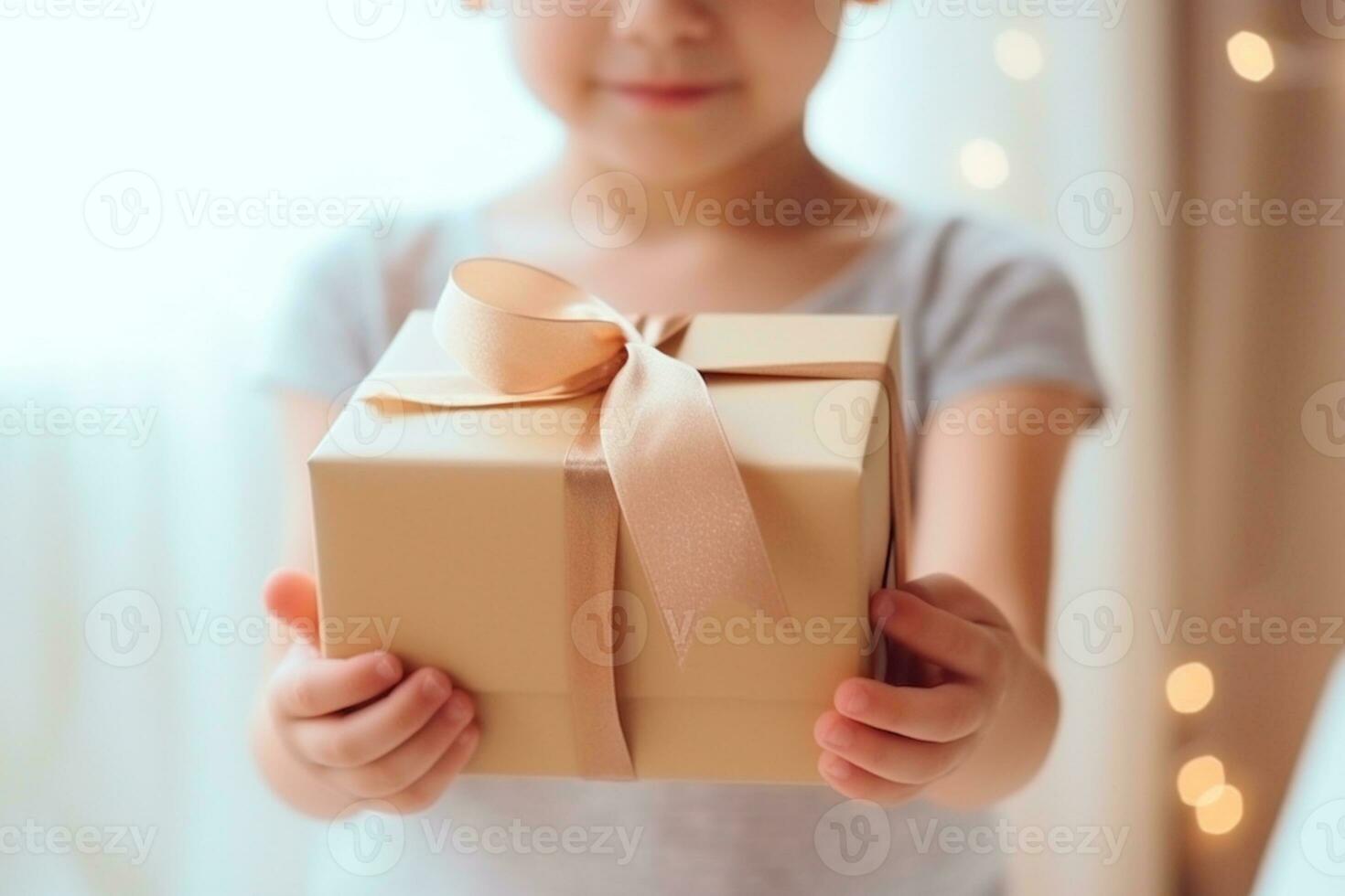 Children's Day - A very happy girl with a gift in her hands. Children's Day is a commemorative date, celebrated every year in honor of children. Each country has a celebration date. AI Generative photo