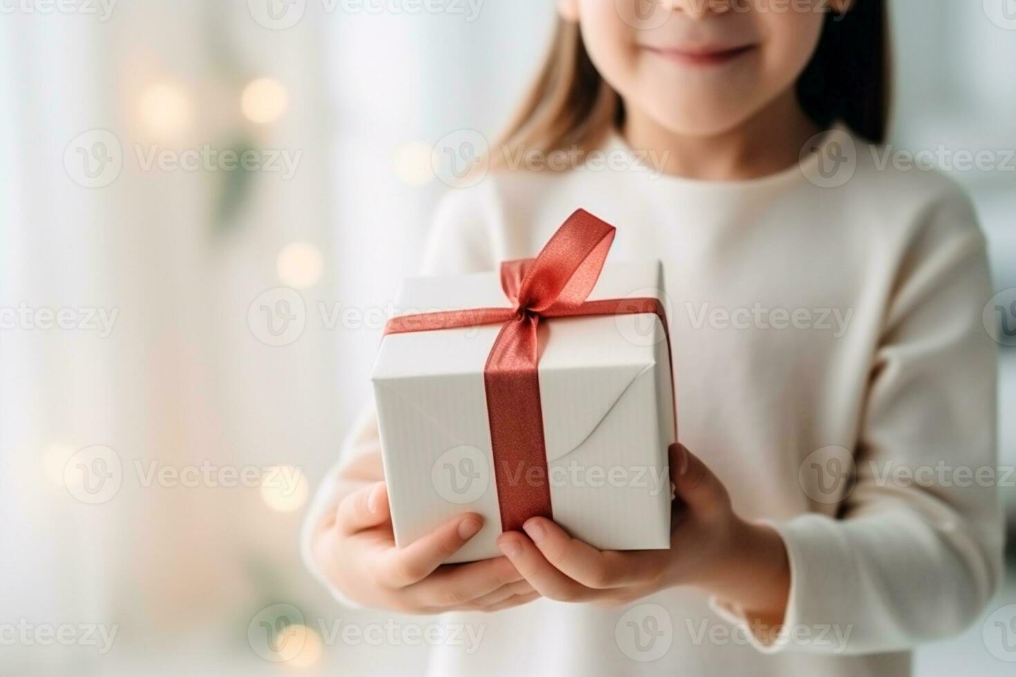 Children's Day - A very happy girl with a gift in her hands. Children's Day is a commemorative date, celebrated every year in honor of children. Each country has a celebration date. AI Generative photo