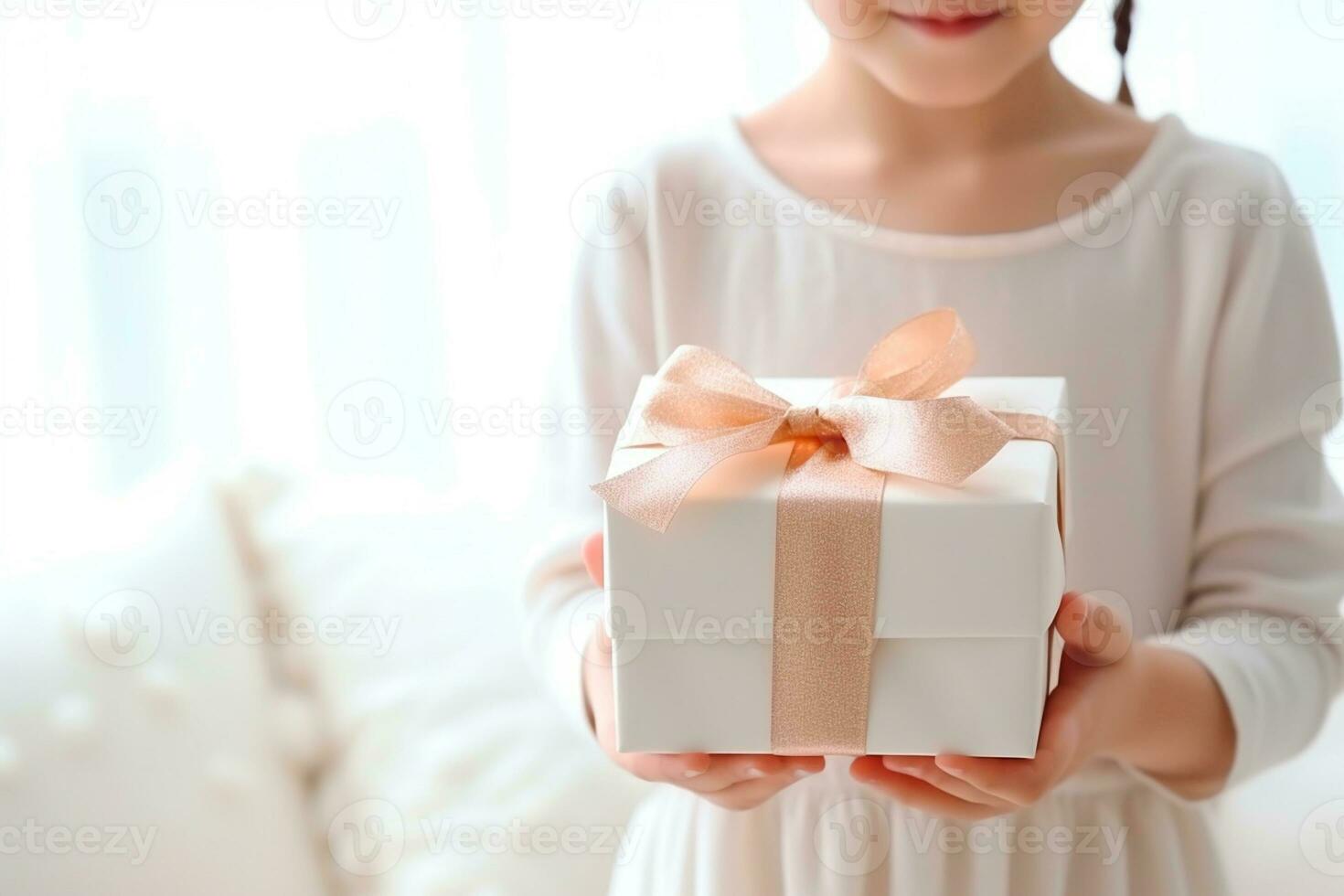 Children's Day - A very happy girl with a gift in her hands. Children's Day is a commemorative date, celebrated every year in honor of children. Each country has a celebration date. AI Generative photo