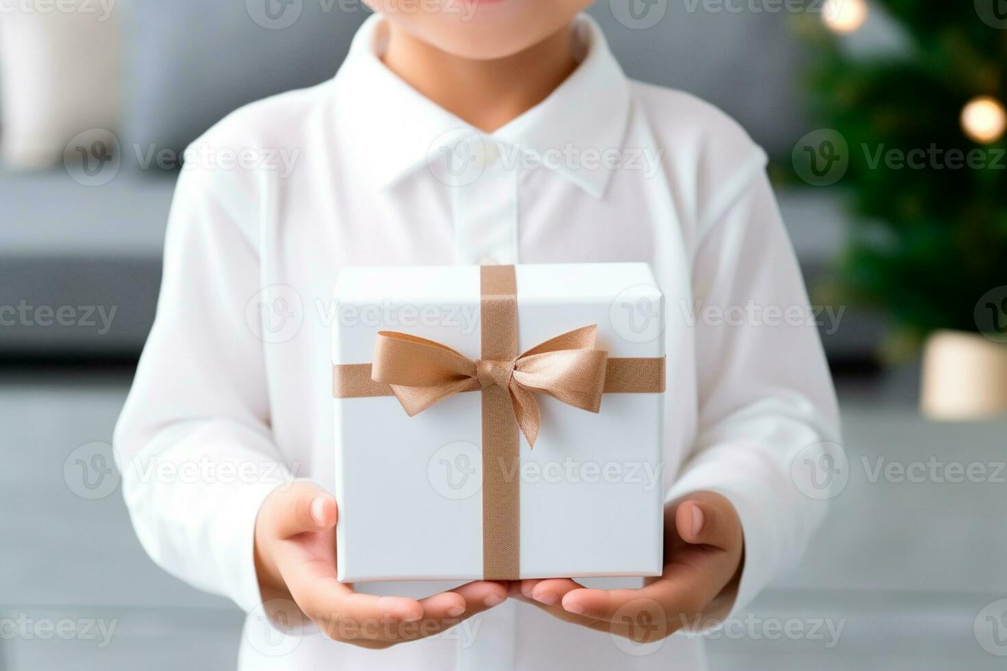 Children's Day - A child receiving or giving a gift. Children's Day is a commemorative date, celebrated every year in honor of children. Each country has a celebration date. AI Generative photo