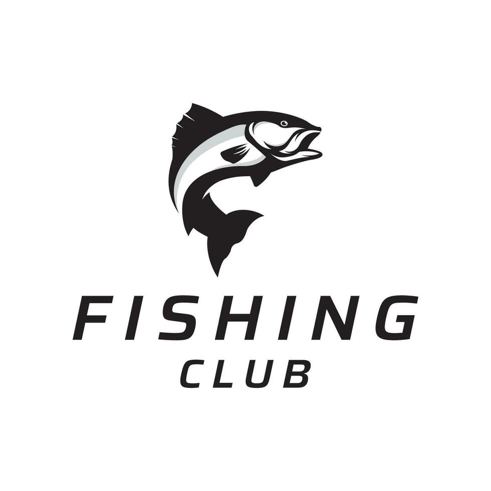 Fishing club Logo design with creative angler and jumping fish. vector