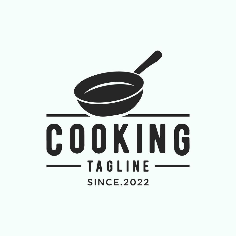 Logo template for a rustic retro vintage cooking pot or frying pan. Logo for a restaurant. vector