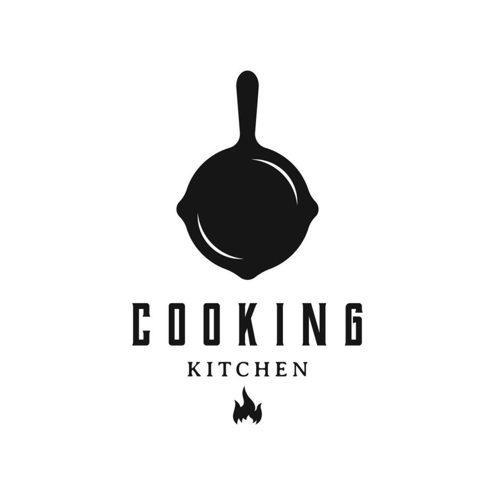 Logo template for a rustic retro vintage cooking pot or frying pan. Logo for a restaurant. vector