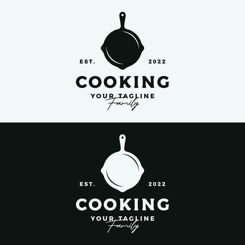 Logo template for a rustic retro vintage cooking pot or frying pan. Logo for a restaurant. vector