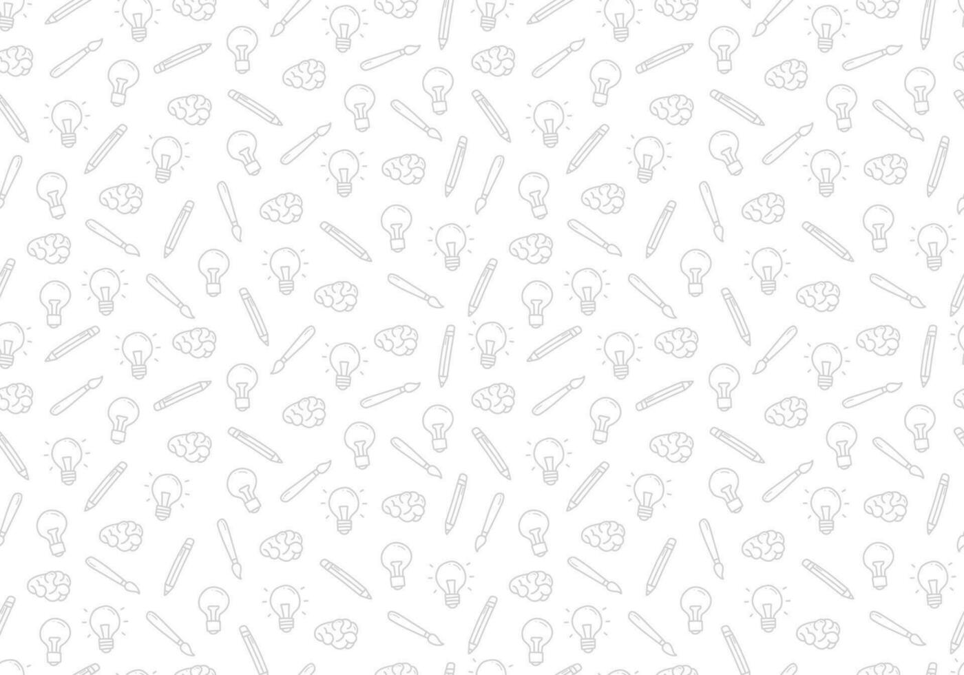 Doodle hand drawn of idea light bulb  outline icon seamless pattern backdrop. vector subtle seamless pattern background for school or education design project