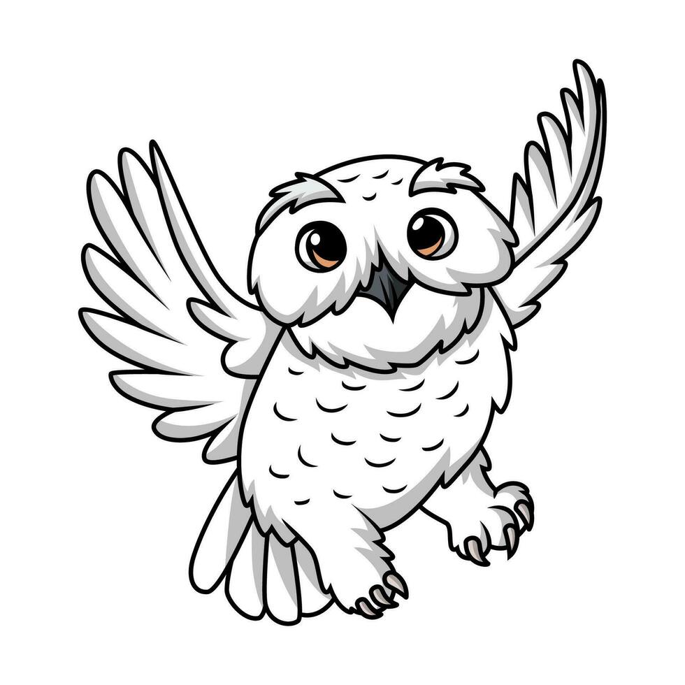 Cute snowy owl cartoon on white background vector
