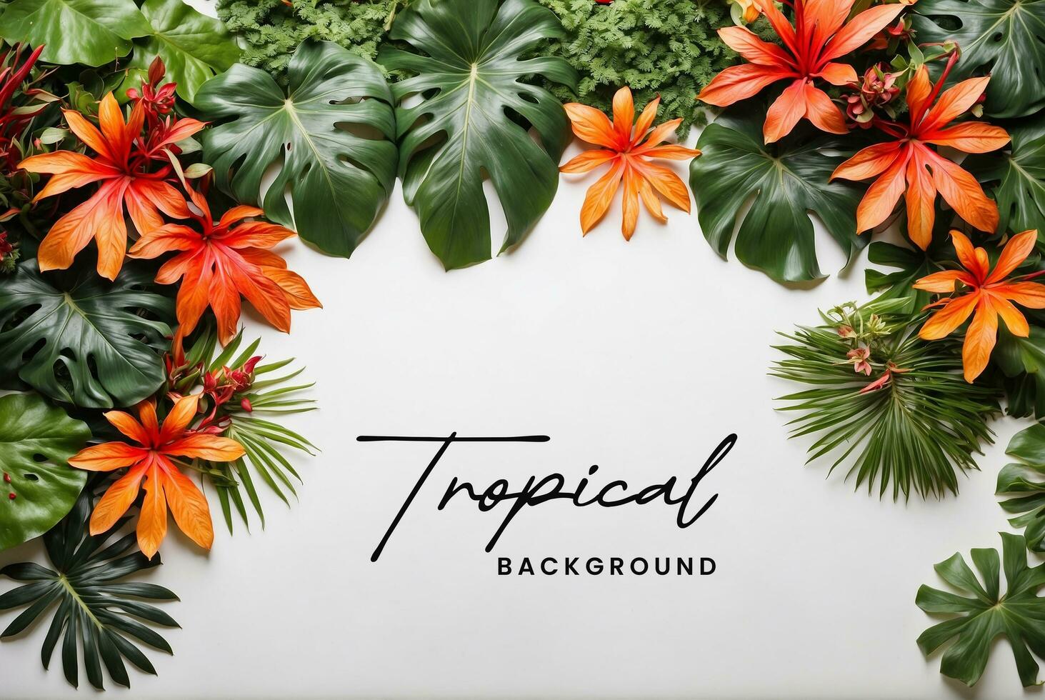 AI generated Tropical foliage at the bottom on isolated white background with copy space. photo