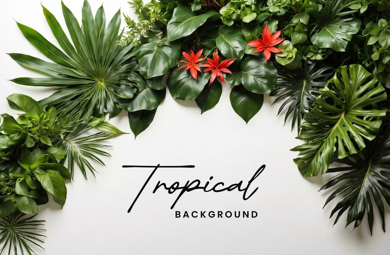 AI generated Tropical foliage at the bottom on isolated white background with copy space. photo