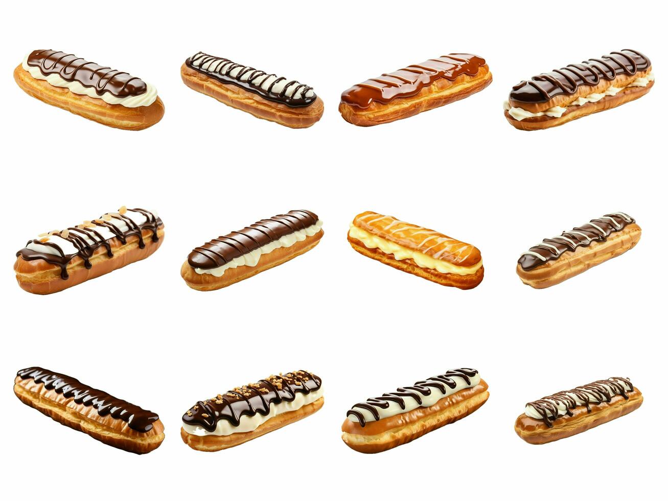 ai generado francés eclair Pastelería colección aislado en blanco antecedentes foto